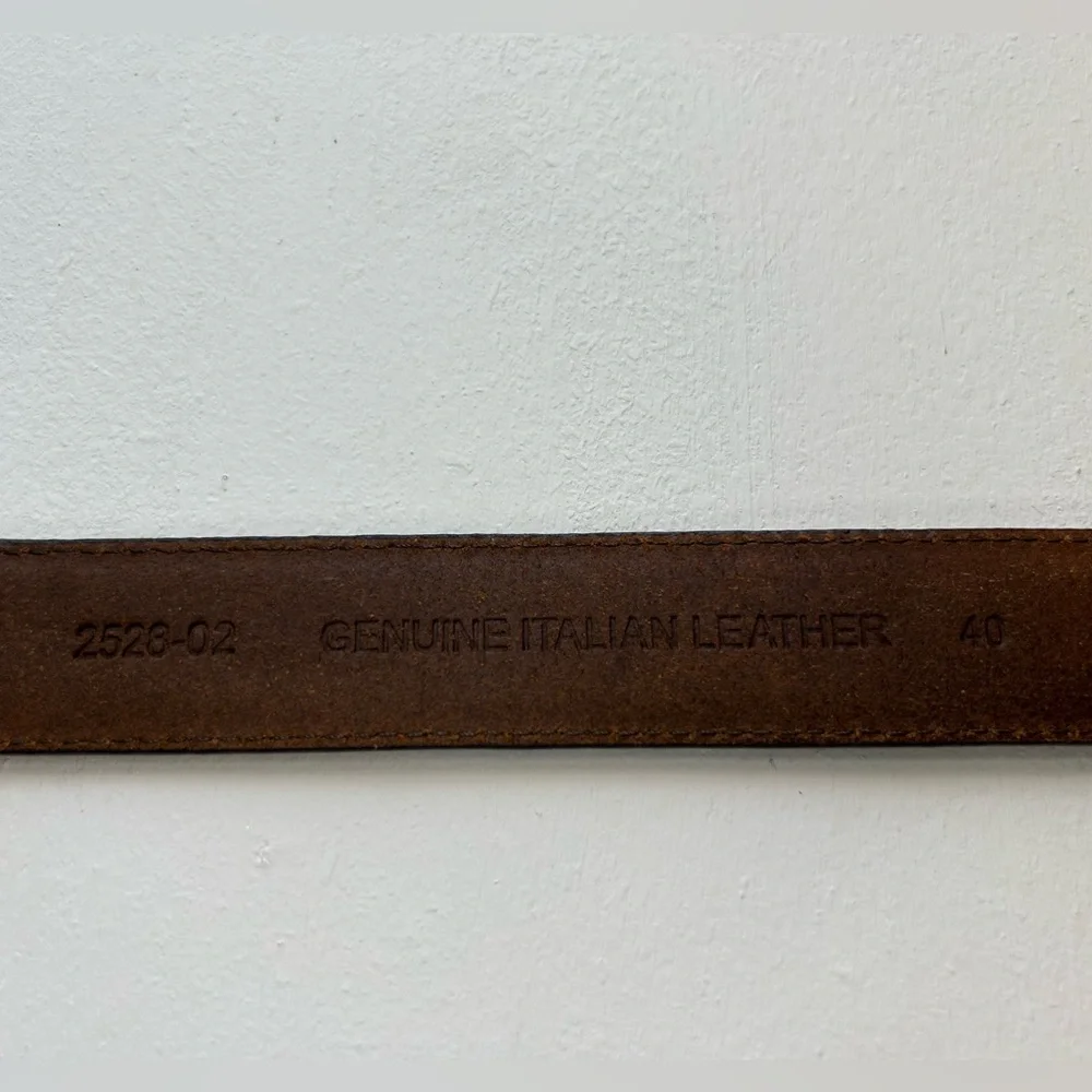 Genuine Italian brown leather belt with brass buckle size 40